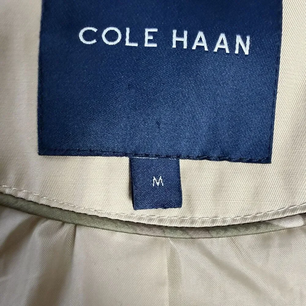 Cole Haan Hooded Trench Coat Beige Double Breasted Belted Medium